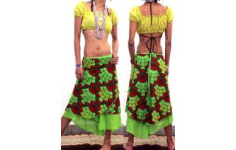 BOHO 2 LAYERS BATIK WRAP SUMMER HIPPIE SKIRT N17 Image