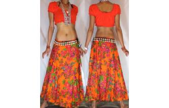 ETHNIC BRIGHT FLOWERS BOHO WARP HIPPIE SKIRT N20 Image