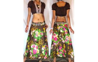 ETHNIC FLOWERS BOHO GYPSY WARP HIPPIE SKIRT N21 Image