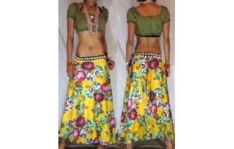 ETHNIC FLOWERS BOHO GYPSY WARP HIPPIE SKIRT N23 Image