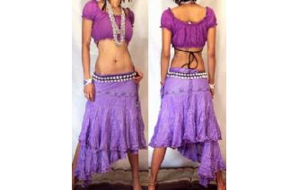 ETHNIC BOHO GYPSY CHEESECLOTH SIVER WRAP SKIRT N24 Image