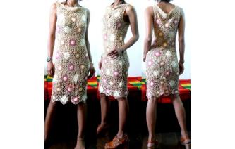 Vtg 60's SEXY CUTOUT CROCHET LACE MINI DRESS F13 Image