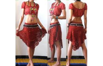 ETHNIC VTG CUTWORK HAND HIPPIE CROCHET MINI SKIRT Image