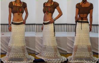 ETH CREAM HAND CROCHET BOHO GYPSY MAXI SKIRT F10 Image