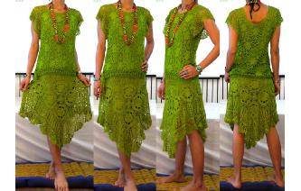 ETHNIC VTG CUTWORK HAND CROCHET TOP SKIRT SET F12 Image