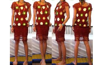 ETHNIC VTG CUTWORK HAND CROCHET TOP SKIRT SET F13 Image