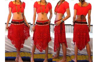 ETHNIC VTG CUTWORK HAND HIPPIE CROCHET SKIRT F14 Image