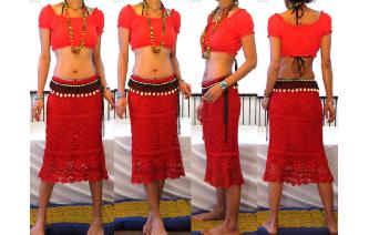 ETHNIC VTG CUTWORK HAND HIPPIE CROCHET SKIRT F15 Image