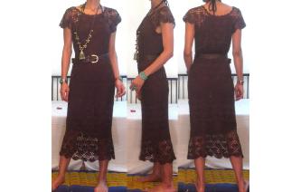 ETHNIC VINTAGE HAND CROCHET MAXI HIPPIE BOHO DRESS Image