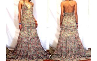 BOHO Vtg CHIFFON COCKTAIL EVENING MAXI DRESS G2 Image