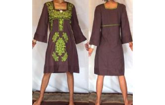 Vtg 60's MEXICAN EMBROIDE BELL SLV TUNIC DRESS M10 Image