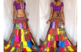 ETHNIC PATCH BOHO GYPSY HIPPIE LONG SKIRT 6-16 I1 Image