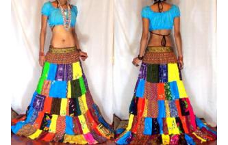 ETHNIC PATCHWORK BOHO GYPSY HIPPIE LONG SKIRT 6 I2 Image