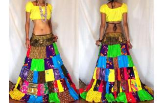 ETHNIC PATCHWORK BOHO GYPSY HIPPIE LONG SKIRT 8 I3 Image