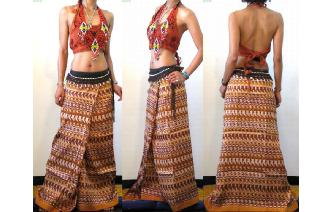 ANTIQUE VTG HAND WOVEN SILK SARONG SKIRT Z30 Image