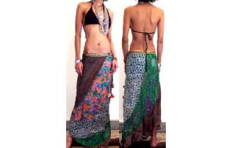 GYPSY BOHO SILK PANELE PATCH WRAP HIPPIE SKIRT Z20 Image
