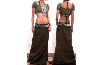 GYPSY BOHO HIPPY Vtg SILK SARONG WRAP SKIRT Z23 Image