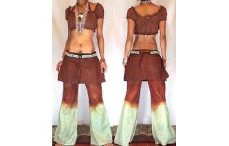 HIPPIE BOHO PANTS TROUSERS WITH ATTACHED SKIRT Q6 Image