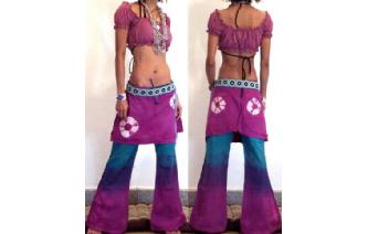 HIPPIE BOHO PANTS TROUSERS WITH ATTACHED SKIRT Q9 Image
