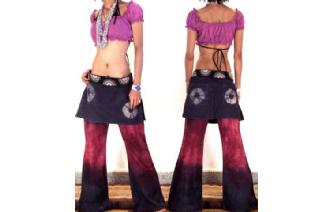 HIPPIE BOHO PANTS TROUSERS WITH ATTACHED SKIRT Q12 Image