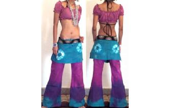 HIPPIE BOHO PANTS TROUSERS WITH ATTACHED SKIRT Q13 Image