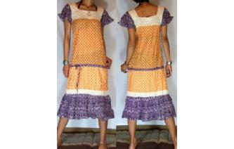BOHO Vtg POLKA DOT CROCHET ANGEL DAY TEA DRESS A1 Image