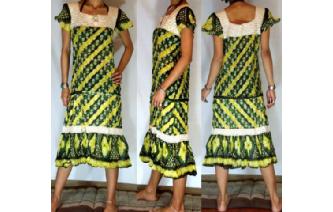 Vtg FLOWERS STRIP CROCHET ANGEL DAY TEA DRESS A3 Image
