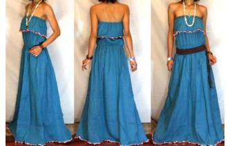 LONG STRAPLESS RUFFLED CROCHET MAXI SUN DRESS O56 Image