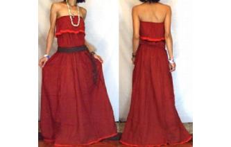 LONG STRAPLESS RUFFLED CROCHET MAXI SUN DRESS O61 Image
