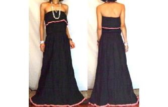 LONG STRAPLESS RUFFLED CROCHET MAXI SUN DRESS O64 Image