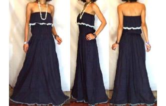 LONG STRAPLESS RUFFLED CROCHET MAXI SUN DRESS O66 Image