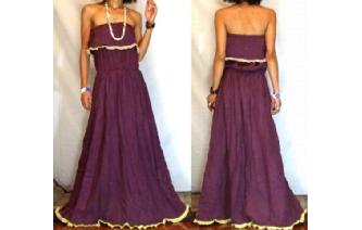 LONG STRAPLESS RUFFLED CROCHET MAXI SUN DRESS O68 Image