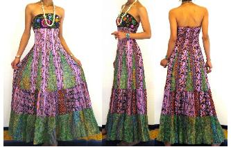 NEW Vtg PANELED EMBROIDER STRAPLESS MAXI DRESS O69 Image