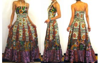 NEW Vtg PANELED EMBROIDER STRAPLESS MAXI DRESS O70 Image
