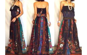 NEW Vtg ETH BATIK PANELED STRAPLESS MAXI DRESS O71 Image