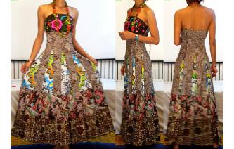 NEW STRAPLESS EMBROIDE VTG CRISTAL MAXI DRESS O73 Image