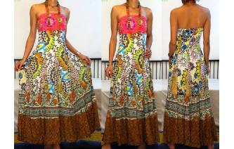 STRAPLESS EMBROIDERED VTG CRISTAL MAXI DRESS O87 Image