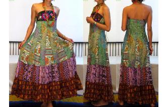 STRAPLESS EMBROIDERED VTG CRISTAL MAXI DRESS O88 Image