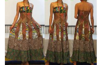 STRAPLESS EMBROIDERED VTG CRISTAL MAXI DRESS O89 Image