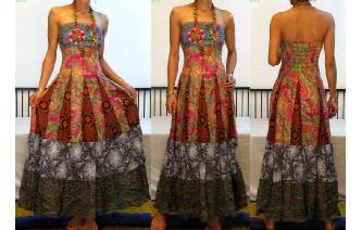 STRAPLESS EMBROIDERED VTG CRISTAL MAXI DRESS O91 Image