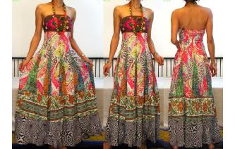 STRAPLESS EMBROIDERED VTG CRISTAL MAXI DRESS O92 Image