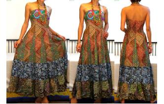 STRAPLESS EMBROIDERED VTG CRISTAL MAXI DRESS O93 Image