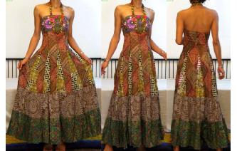 STRAPLESS EMBROIDERED VTG CRISTAL MAXI DRESS O94 Image