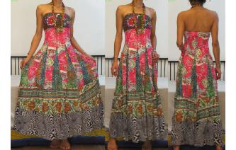 STRAPLESS EMBROIDERED VTG CRISTAL MAXI DRESS O95 Image