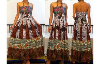 STRAPLESS EMBROIDERED VTG CRISTAL MAXI DRESS O96 Image