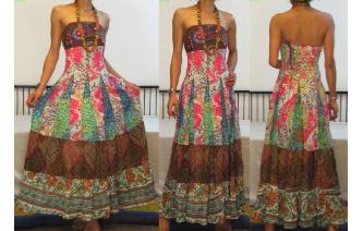 STRAPLESS EMBROIDERED VTG CRISTAL MAXI DRESS O98 Image