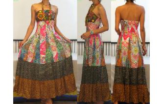 STRAPLESS EMBROIDERED VTG CRISTAL MAXI DRESS O99 Image