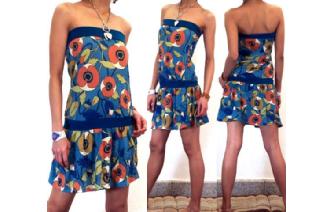 BOHO Vtg FLORAL STRAPLESS MOD MINI DAY DRESS 011 Image