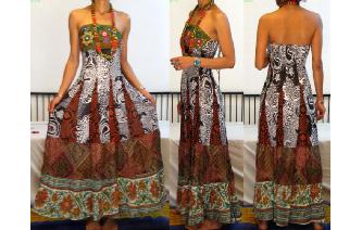 Vtg ETH PANELED EMBROIDER STRAPLESS MAXI DRESS O20 Image