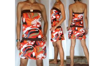 Vtg 60's PSYCHEDELIC STRAPLESS MOD MINI DRESS O24 Image
